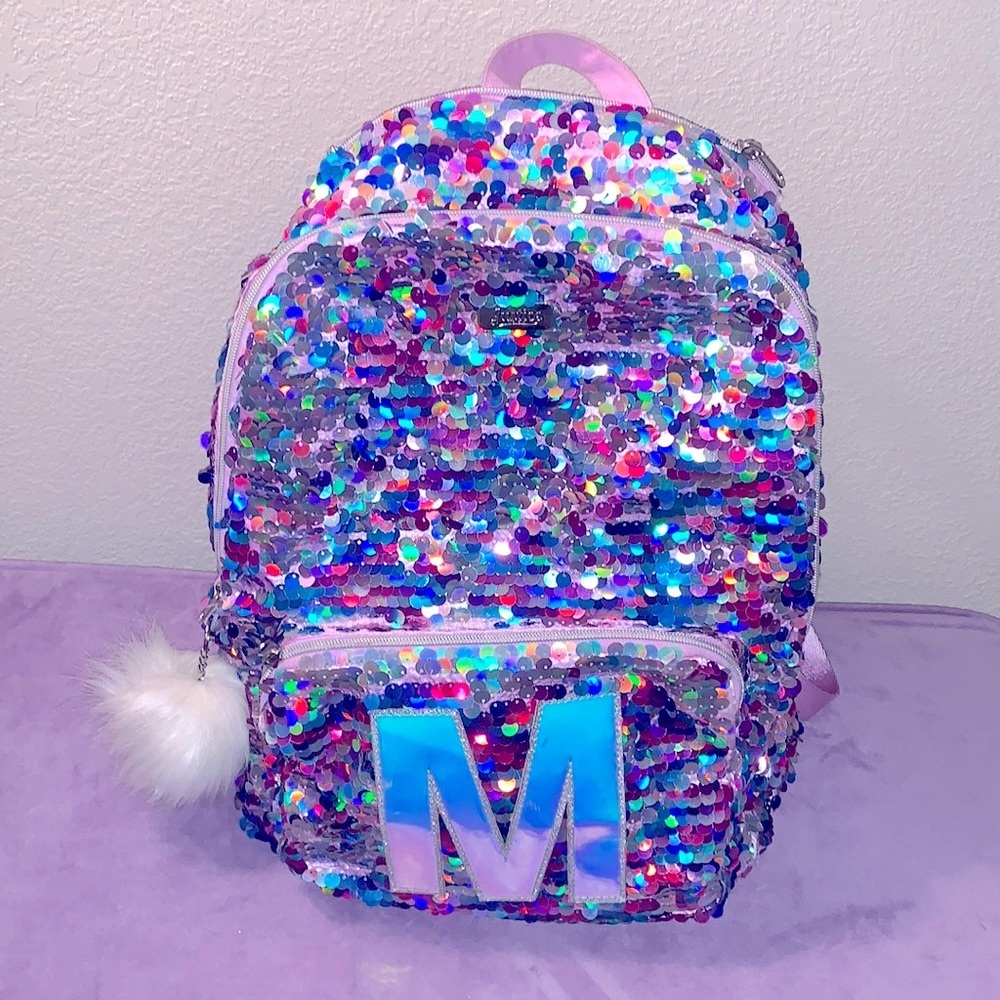 Justice sparkly backpack 💜💙🤍